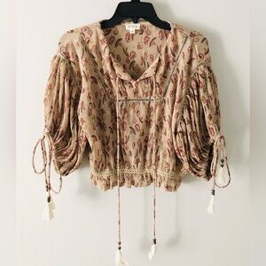 🔥 Pol Anthropologie Floral Tie-Front Peasant Blouse